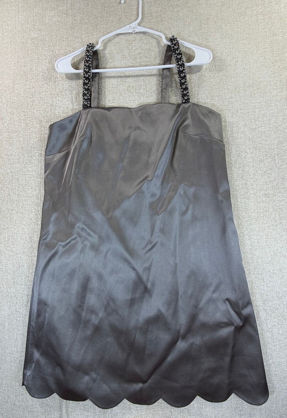 NWOT Kate Spade Women 12 Gray Jeweled Spaghetti Strap Knee Length Cocktail Dress